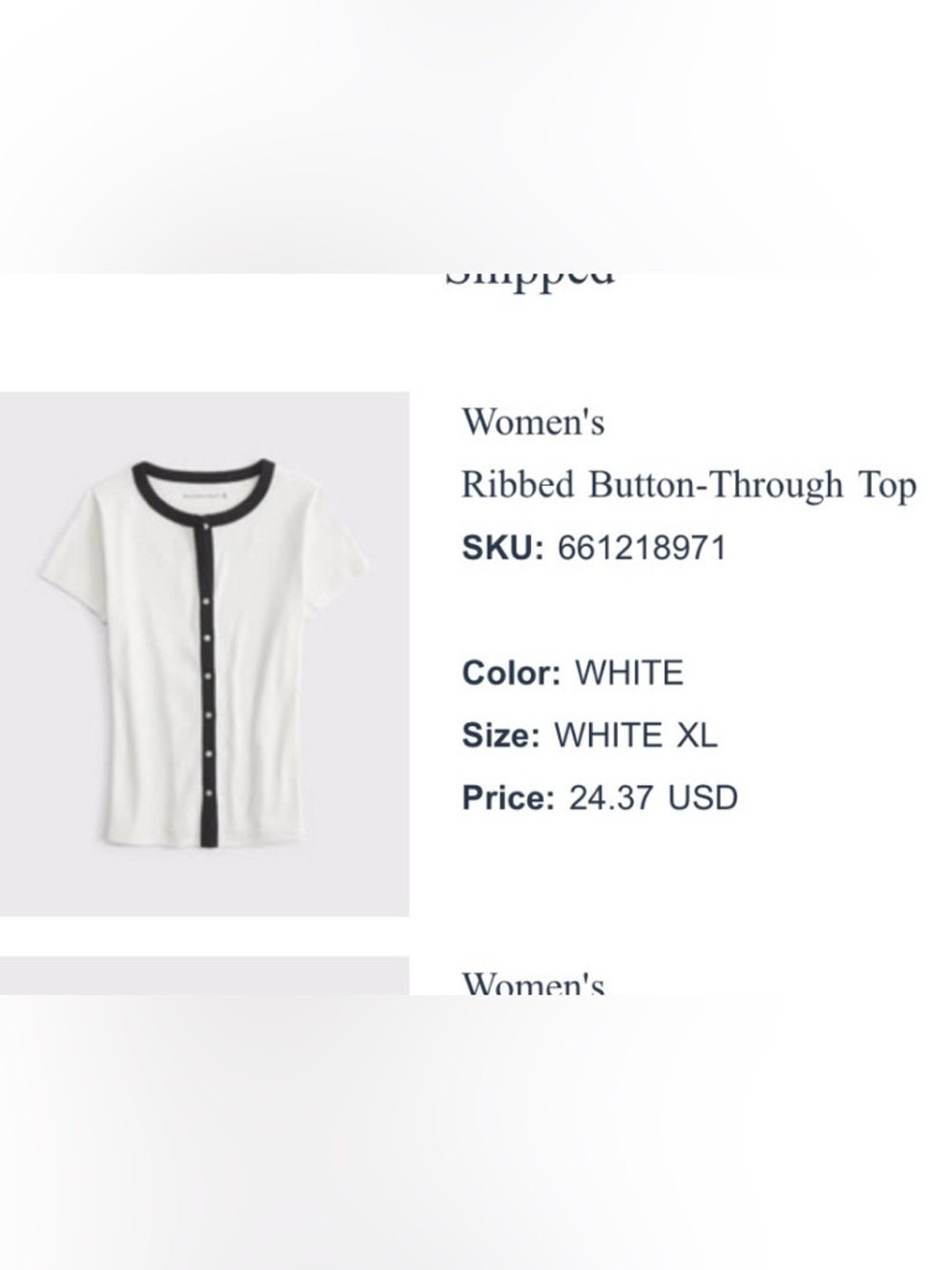 Abercrombie & Fitch White Ribbed Button-Through Short Sleeve Top